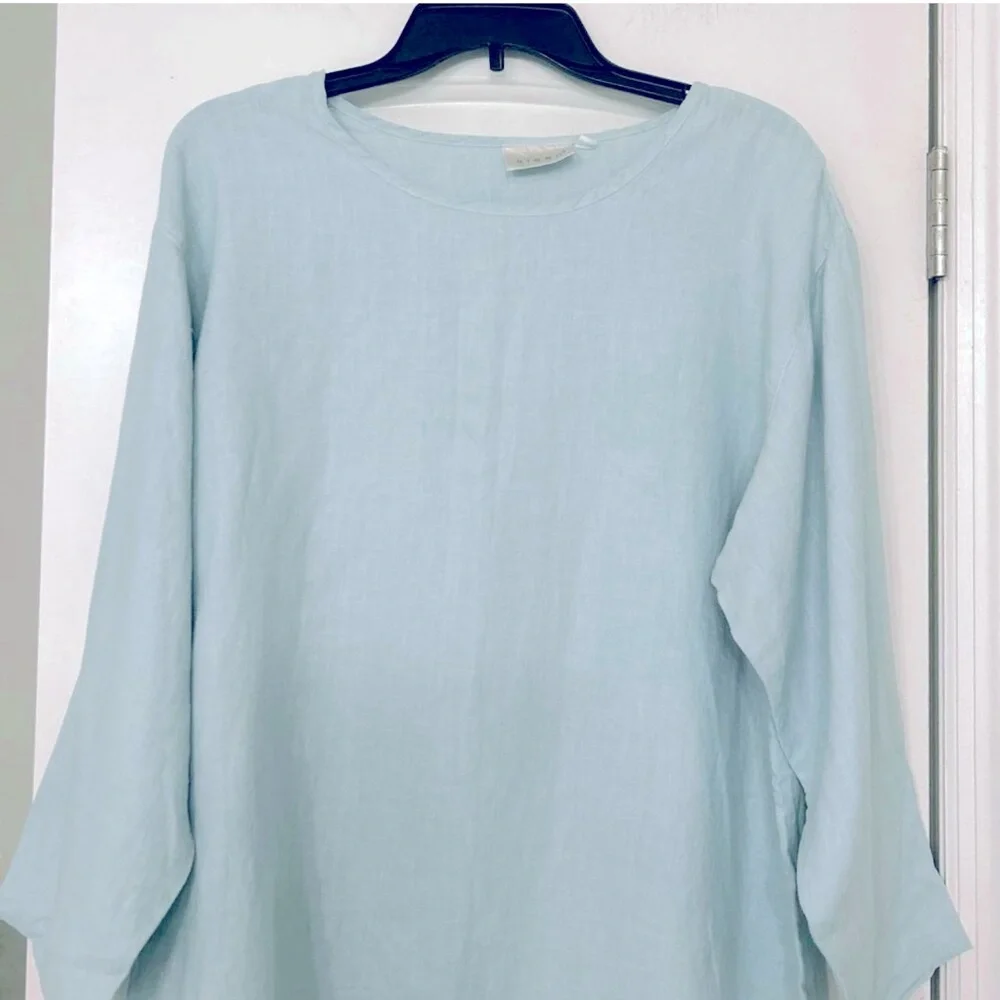 Kleen 100% Linen Light Blue Lagenlook Tunic
Blouse Top 3/4 Sleeve USA Made M - Picture 3 of 7